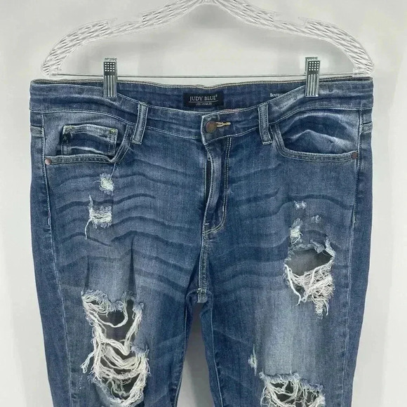 Judy Blue Jeans 15/32 Boyfriend Fit Distressed Stretch Denim Blue Style JB8286MD - Picture 2 of 15